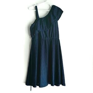 NWT Speechless Eyelet Navy Ruffle Shoulder Dress